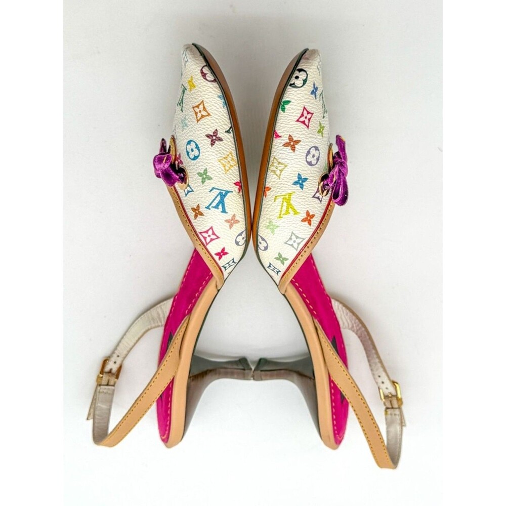 Louis Vuitton Takashi Murakami Vintage White Monogram Slingback Heels EU 38 US 8 - Picture 6 of 14